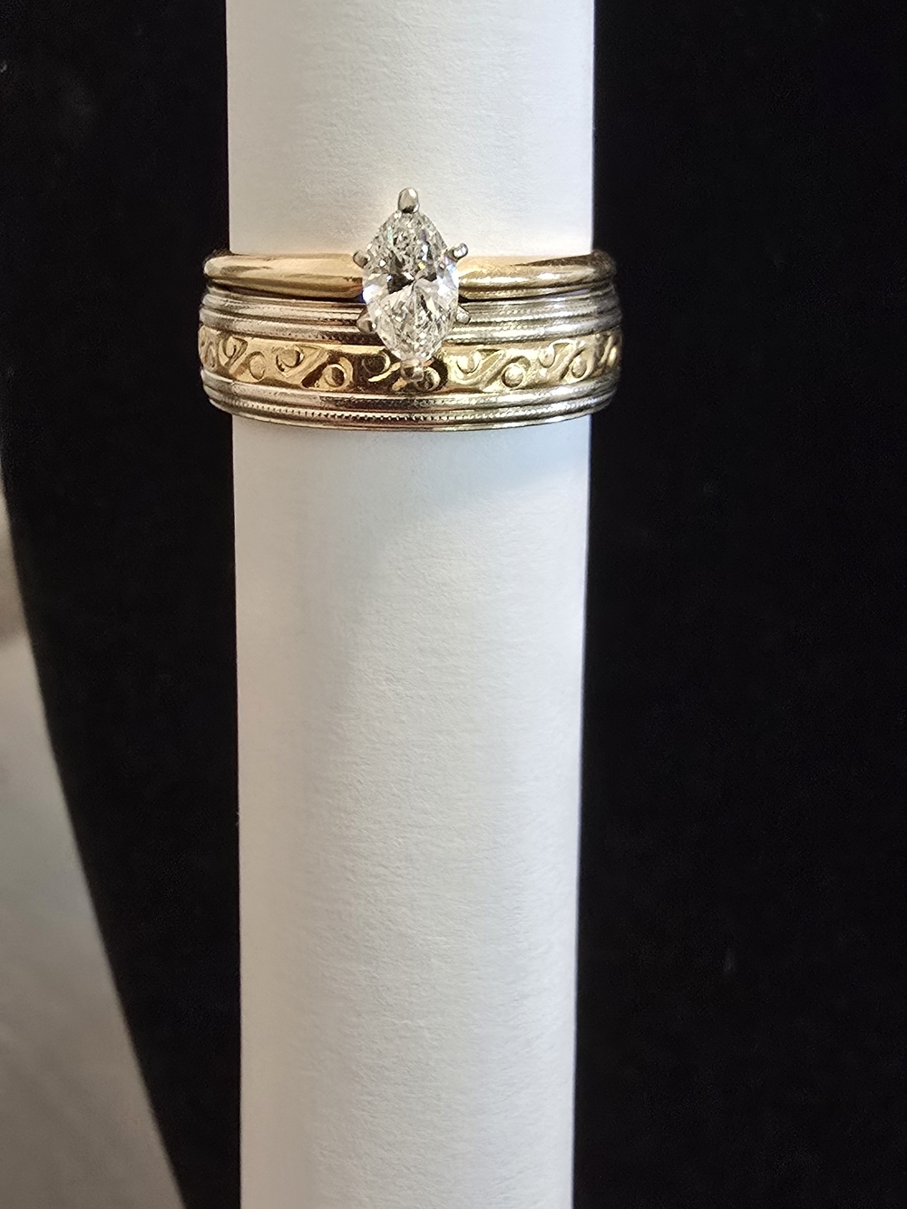Two-Tone Gold and White Gold Marquise Solitaire Ring Set